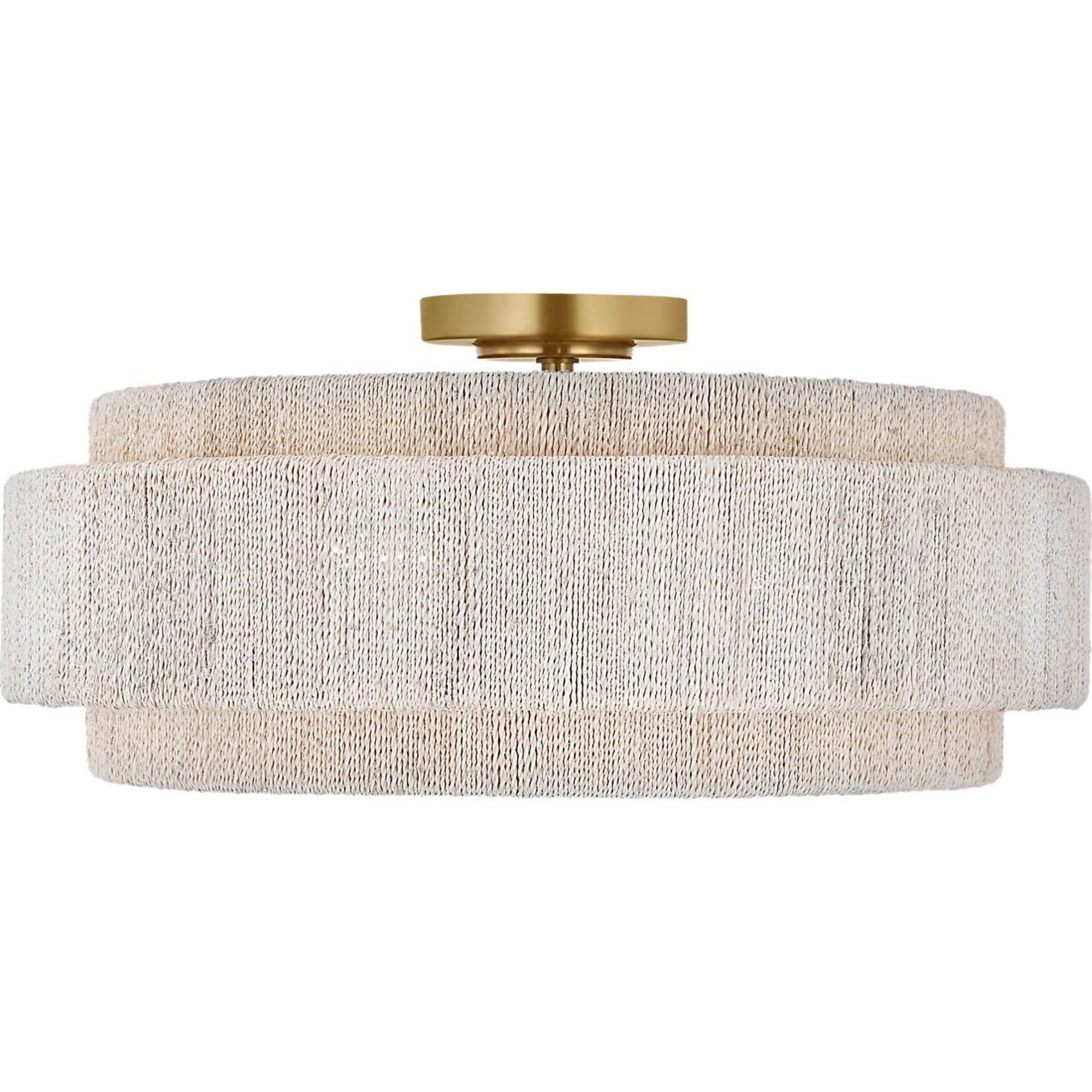 Chapman & Myers Dorado 25" Flush Mount in Antique-Burnished Brass and Washed Abaca W24" x H10.5"