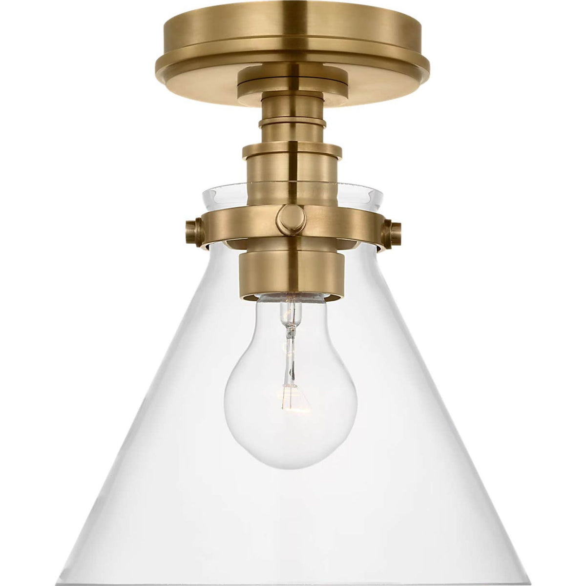 Chapman & Myers Parkington 9" Conical Flush Mount in Antique-Burnished Brass with Clear Glass W8.5" x H10"