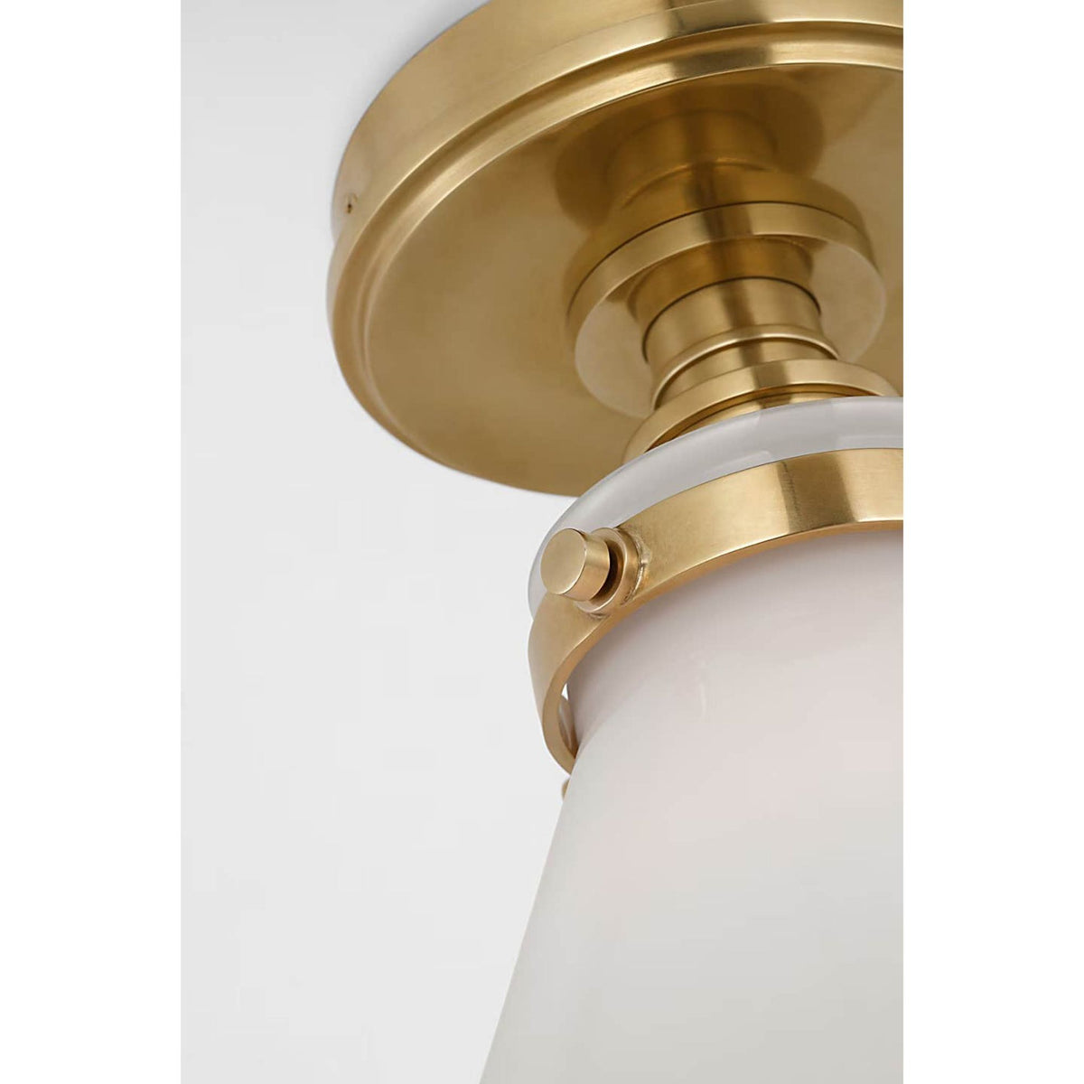 Chapman & Myers Parkington 9" Conical Flush Mount in Antique-Burnished Brass with White Glass W8.5" x H10"