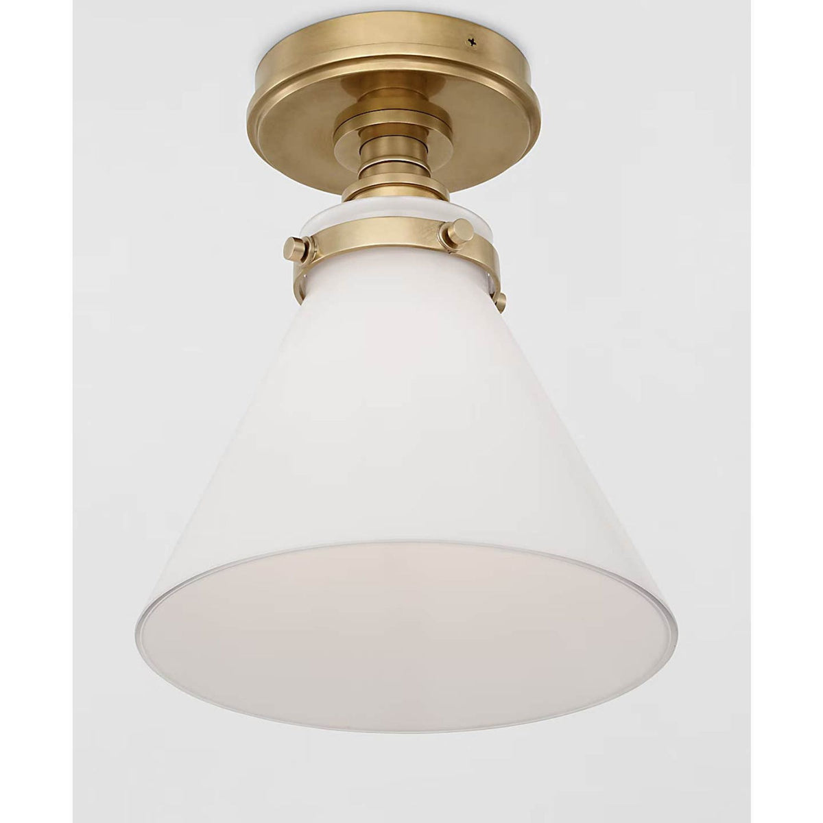 Chapman & Myers Parkington 9" Conical Flush Mount in Antique-Burnished Brass with White Glass W8.5" x H10"