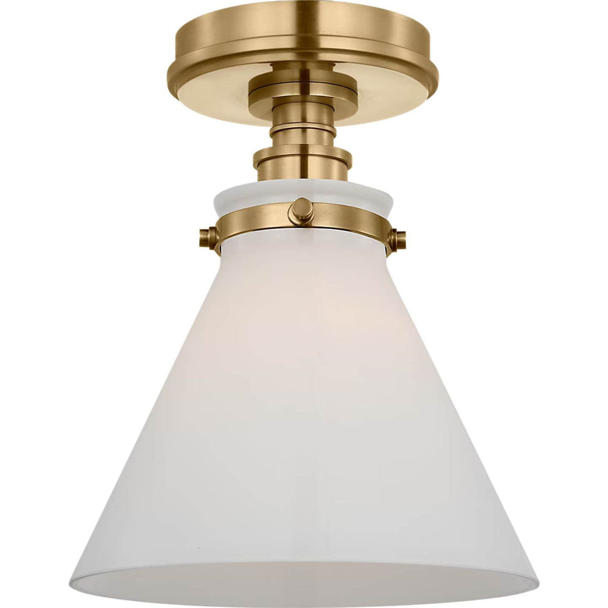 Chapman & Myers Parkington 9" Conical Flush Mount in Antique-Burnished Brass with White Glass W8.5" x H10"