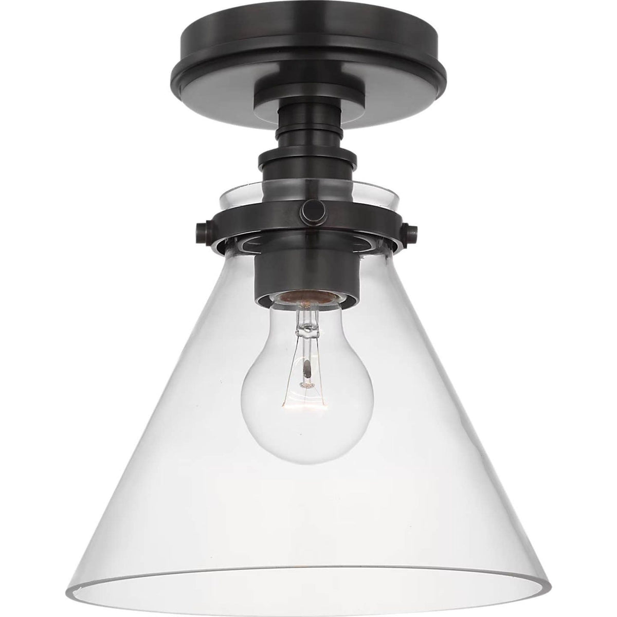 Chapman & Myers Parkington 9" Conical Flush Mount in Bronze with Clear Glass W8.5" x H10"