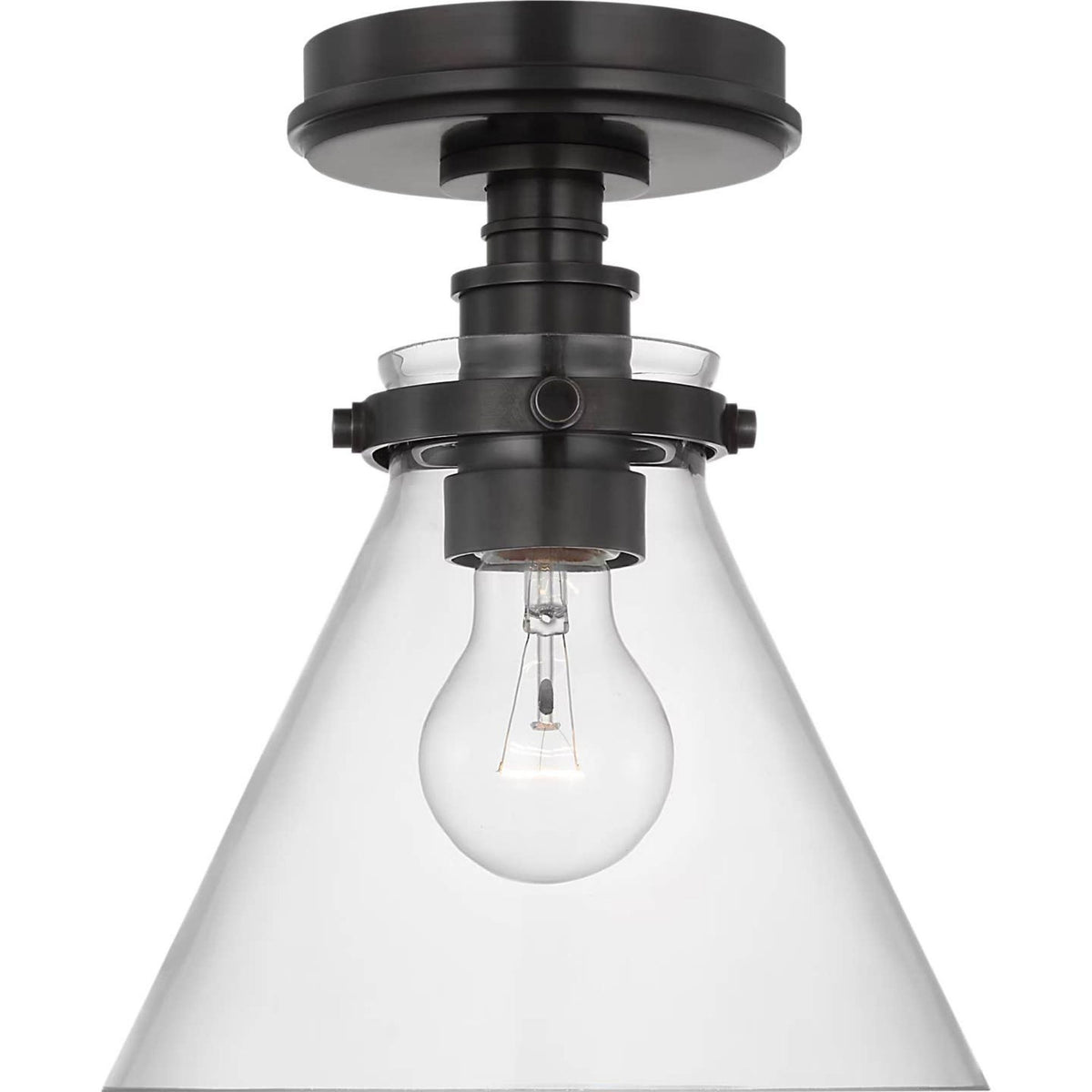 Chapman & Myers Parkington 9" Conical Flush Mount in Bronze with Clear Glass W8.5" x H10"