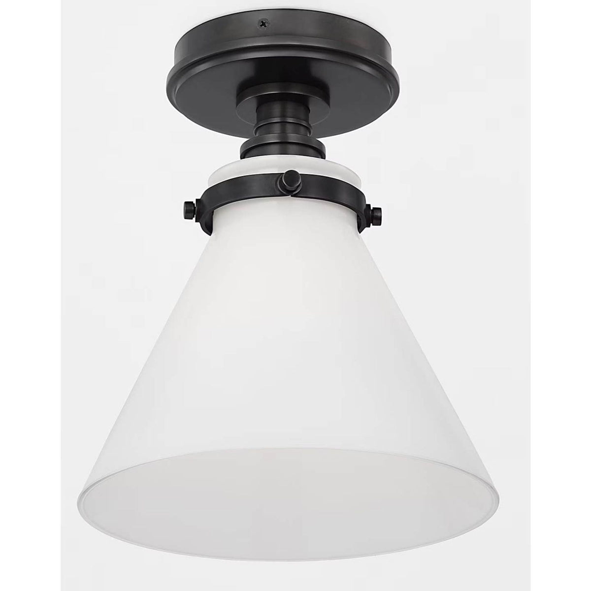 Chapman & Myers Parkington 9" Conical Flush Mount in Bronze with White Glass W8.5" x H10"