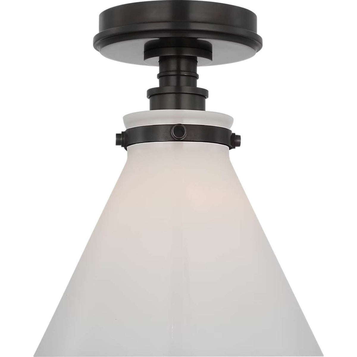 Chapman & Myers Parkington 9" Conical Flush Mount in Bronze with White Glass W8.5" x H10"