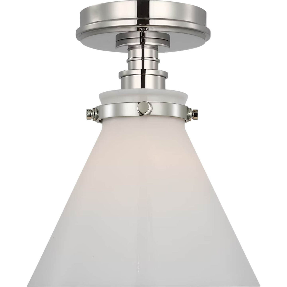 Chapman & Myers Parkington 9" Conical Flush Mount in Polished Nickel with White Glass W8.5" x H10"