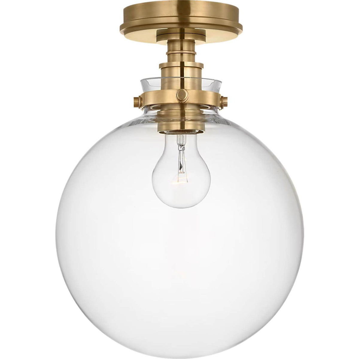 Chapman & Myers Parkington 10" Globe Flush Mount in Antique-Burnished Brass with Clear Glass W10" x H14"