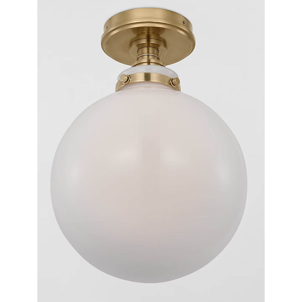 Chapman & Myers Parkington 10" Globe Flush Mount in Antique-Burnished Brass with White Glass W10" x H14"