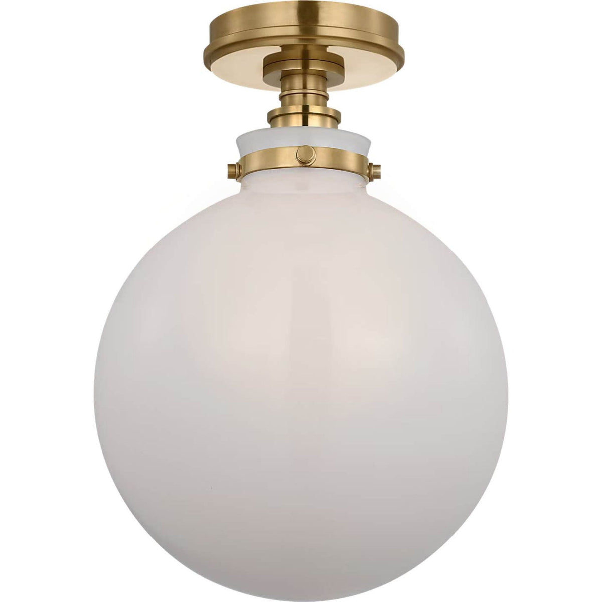 Chapman & Myers Parkington 10" Globe Flush Mount in Antique-Burnished Brass with White Glass W10" x H14"