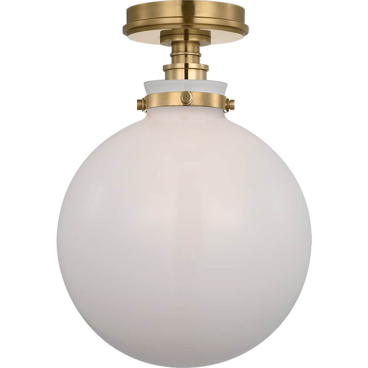 Chapman & Myers Parkington 10" Globe Flush Mount in Antique-Burnished Brass with White Glass W10" x H14"