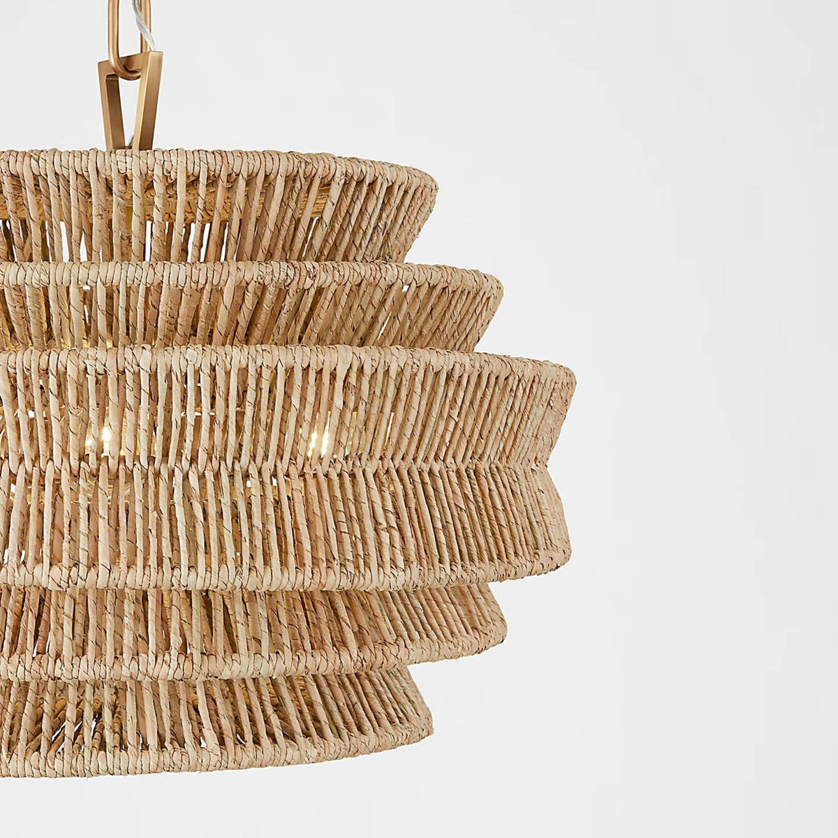 Chapman & Myers Antigua Small Drum Chandelier in Antique-Burnished Brass and Natural Abaca W22" x H17"