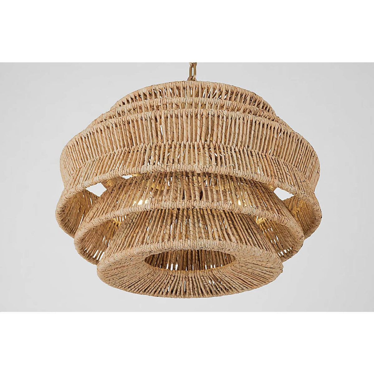 Chapman & Myers Antigua Small Drum Chandelier in Antique-Burnished Brass and Natural Abaca W22" x H17"