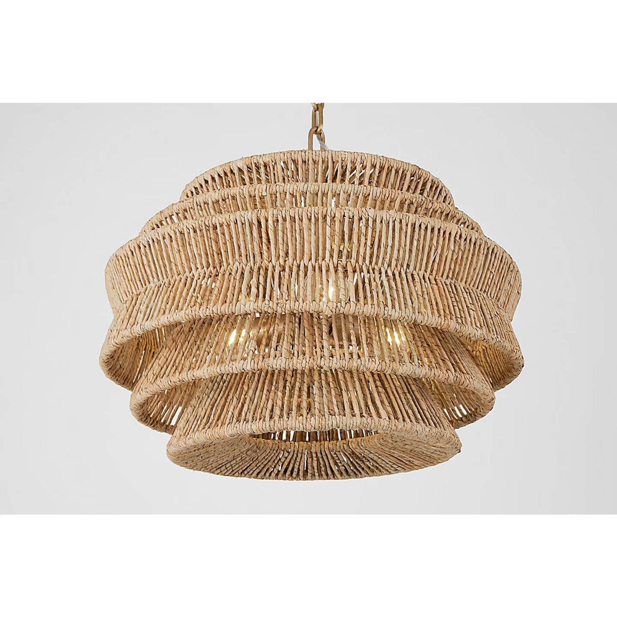 Chapman & Myers Antigua Small Drum Chandelier in Antique-Burnished Brass and Natural Abaca W22" x H17"