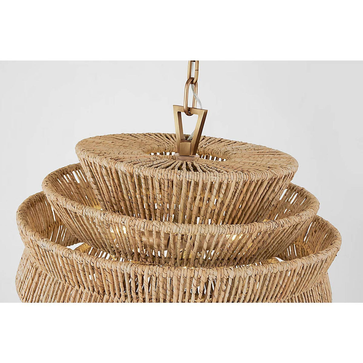 Chapman & Myers Antigua Small Drum Chandelier in Antique-Burnished Brass and Natural Abaca W22" x H17"