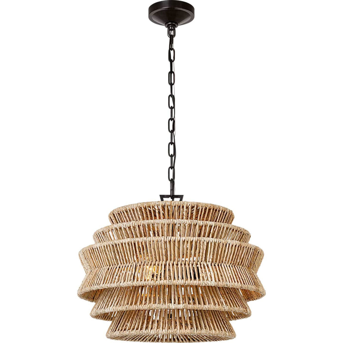 Chapman & Myers Antigua Small Drum Chandelier in Bronze and Natural Abaca W22" x H17"