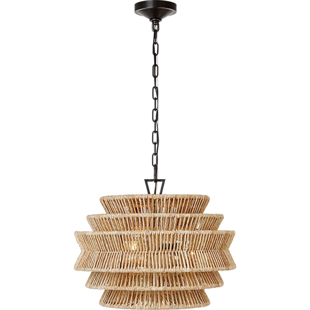 Chapman & Myers Antigua Small Drum Chandelier in Bronze and Natural Abaca W22" x H17"