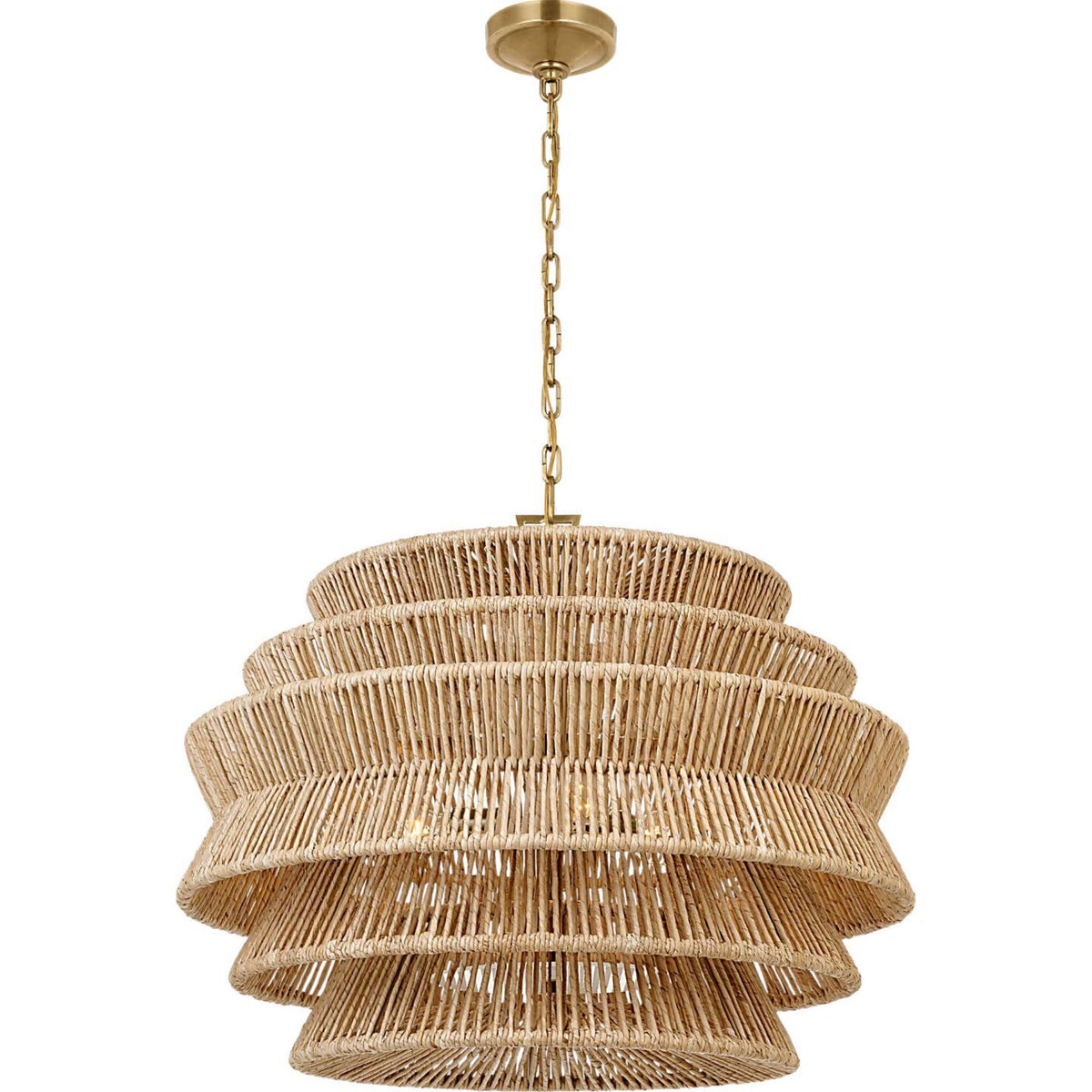 Chapman & Myers Antigua Medium Drum Chandelier in Antique-Burnished Brass and Natural Abaca W30" x H21.5"