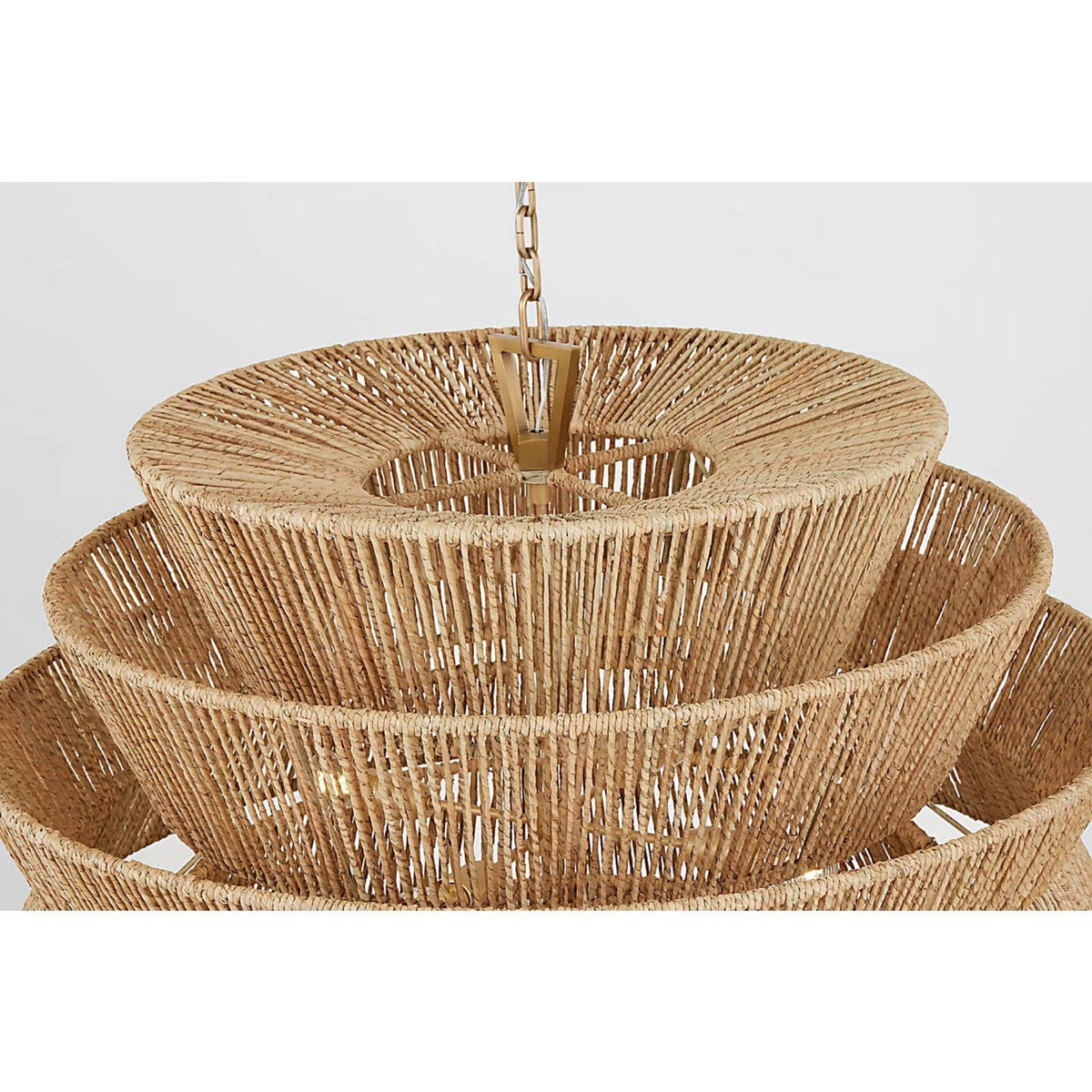 Chapman & Myers Antigua XL Drum Chandelier in Antique-Burnished Brass and Natural Abaca W42" x H34"