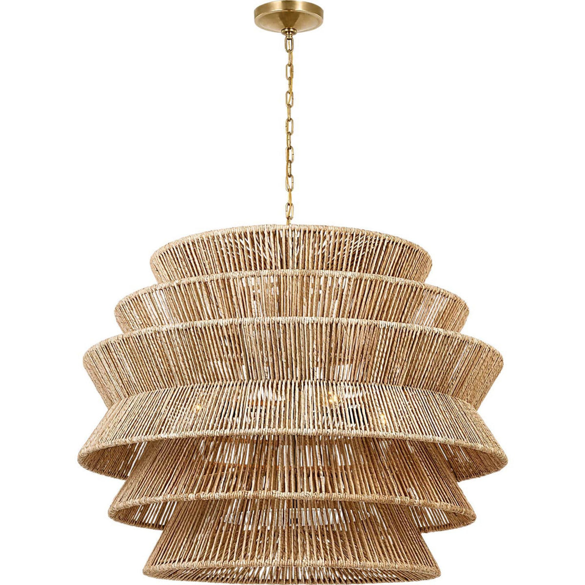 Chapman & Myers Antigua XL Drum Chandelier in Antique-Burnished Brass and Natural Abaca W42" x H34"