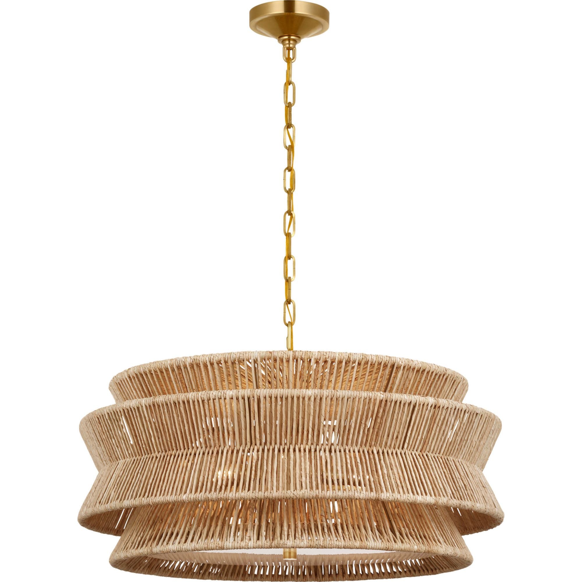 Chapman & Myers Antigua 30" Chandelier in Antique-Burnished Brass and Natural Abaca W30" x H15.5"