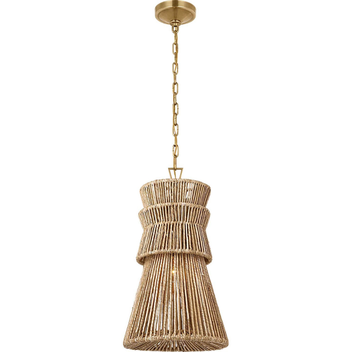 Chapman & Myers Antigua 13" Pendant in Antique-Burnished Brass and Natural Abaca W13" x H22.75"