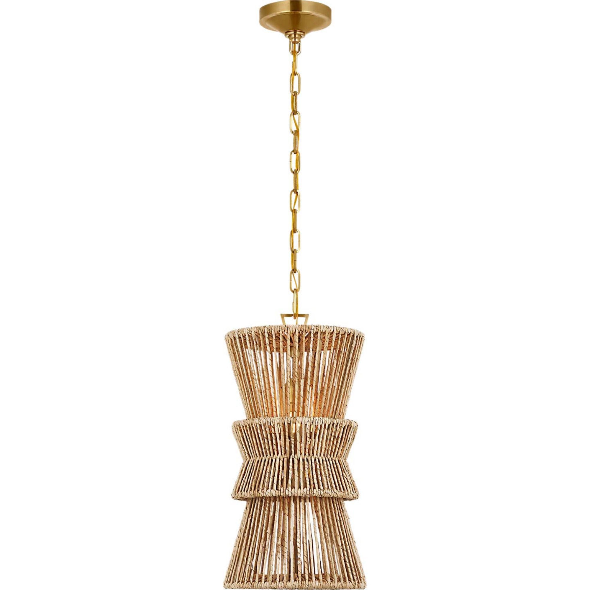 Chapman & Myers Antigua 11" Pendant in Antique-Burnished Brass and Natural Abaca W11" x H21.75"