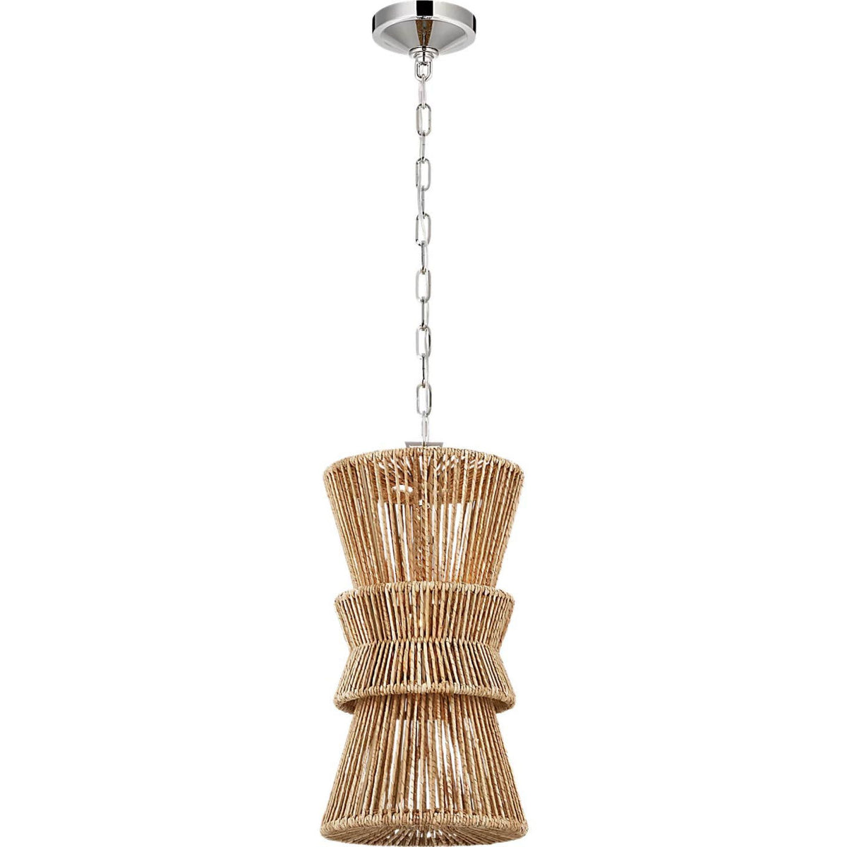 Chapman & Myers Antigua 11" Pendant in Polished Nickel and Natural Abaca W11" x H21.75"