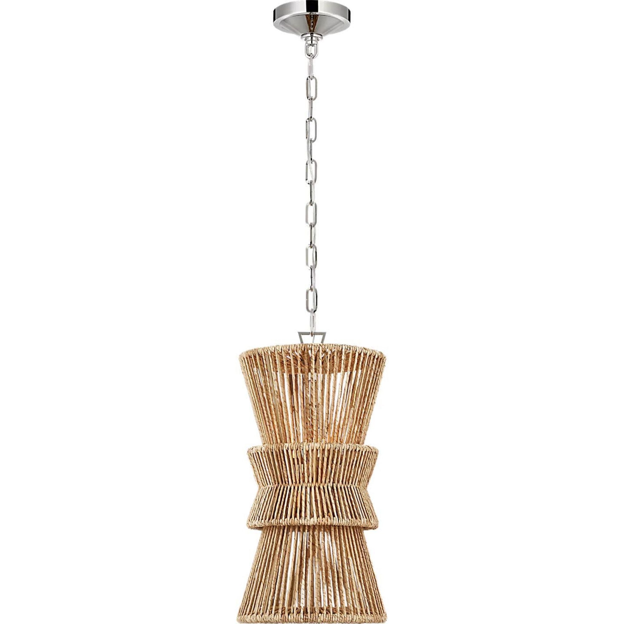 Chapman & Myers Antigua 11" Pendant in Polished Nickel and Natural Abaca W11" x H21.75"