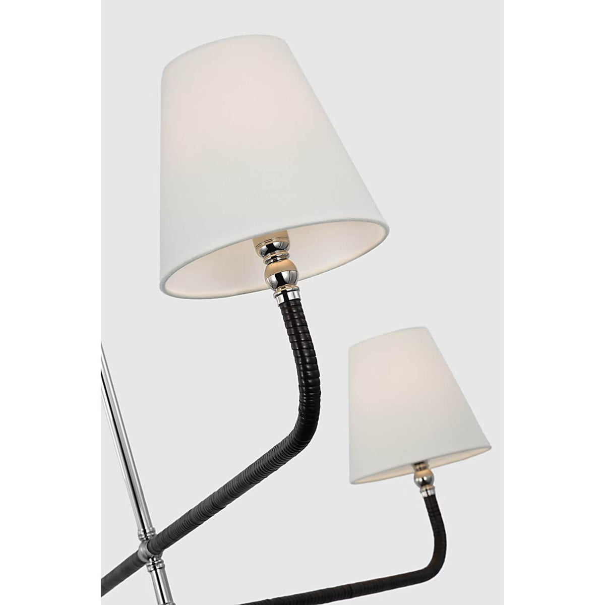 Chapman & Myers Basden Extra Large Three Tier Chandelier in Polished Nickel and Black Rattan with Linen Shades W46" x H28"