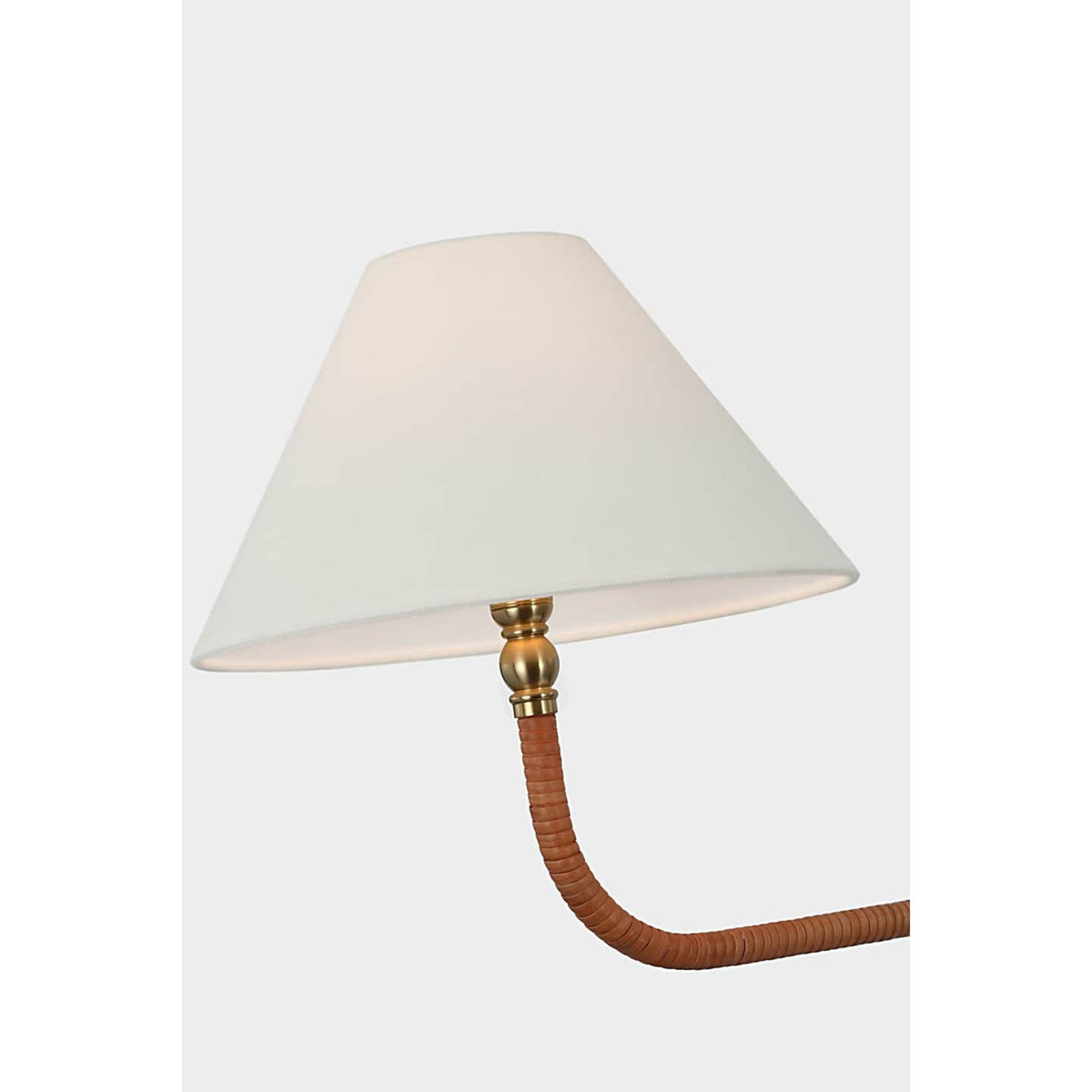 Chapman & Myers Basden Extra Large Linear Chandelier in Antique-Burnished Brass and Natural Rattan with Linen Shades W11" x 63"