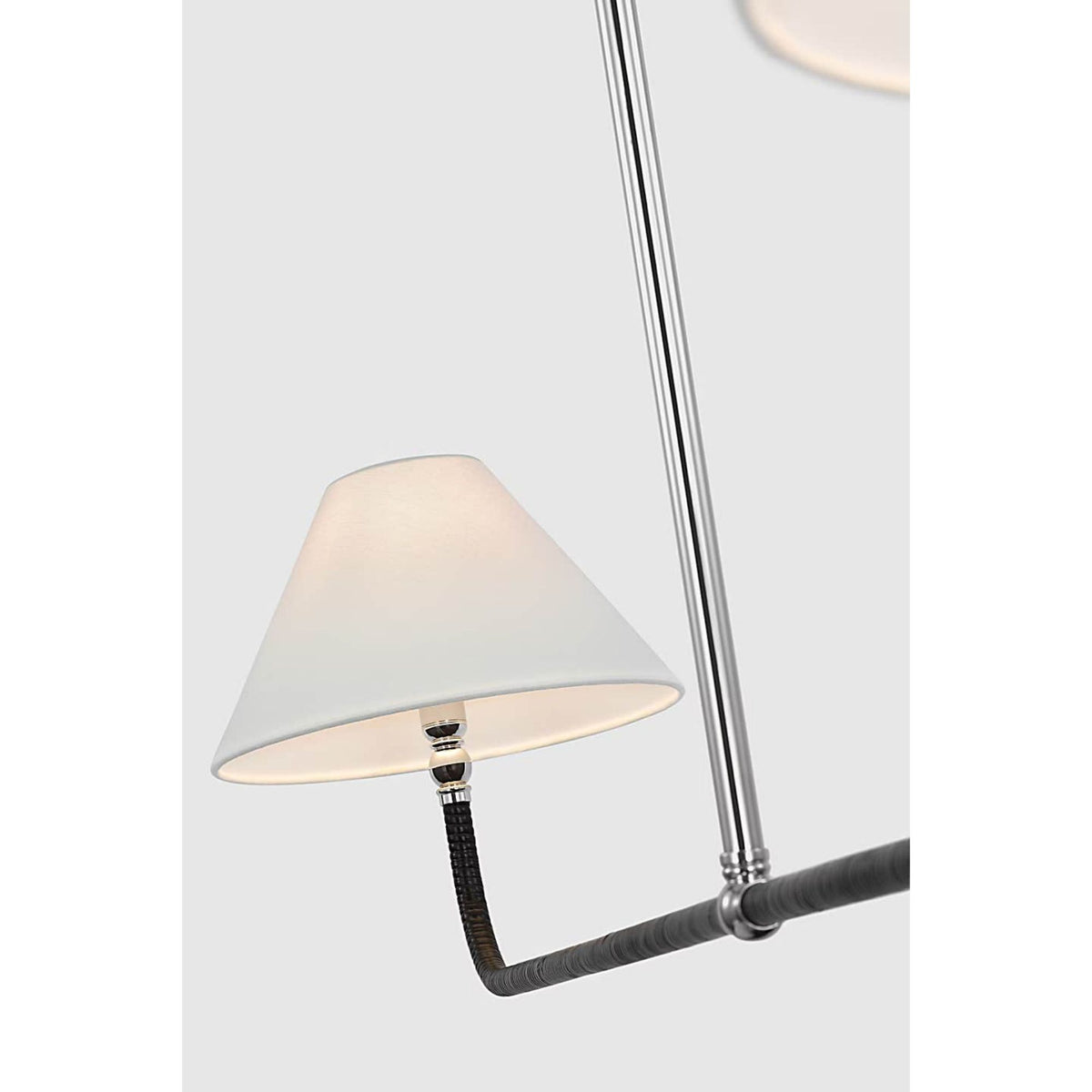 Chapman & Myers Basden Extra Large Linear Chandelier in Polished Nickel and Black Rattan with Linen Shades W11" x 63"