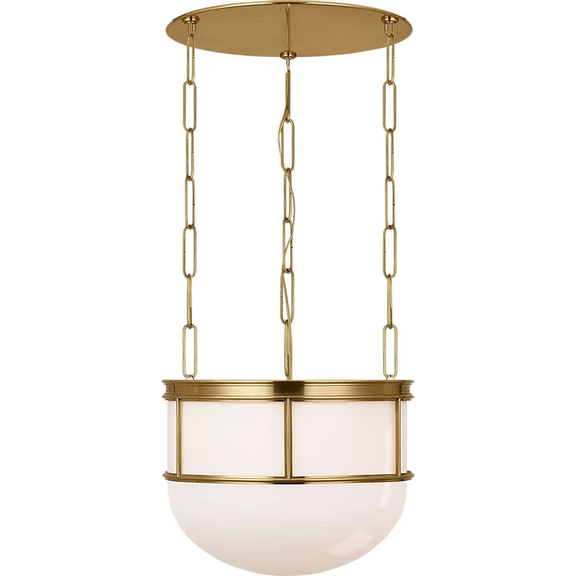 Chapman & Myers Martil 17" Lantern in Antique-Burnished Brass with White Glass W16.5" x H13.5"