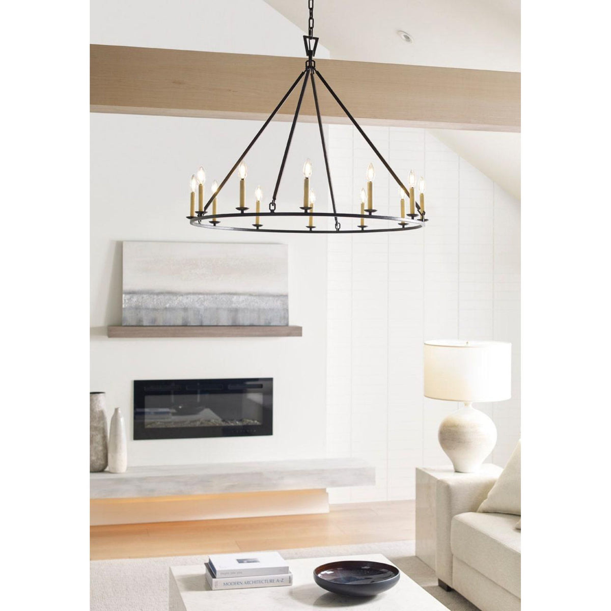 Chapman & Myers Darlana Large Single Ring Chandelier in Aged Iron W40" x H31.5"