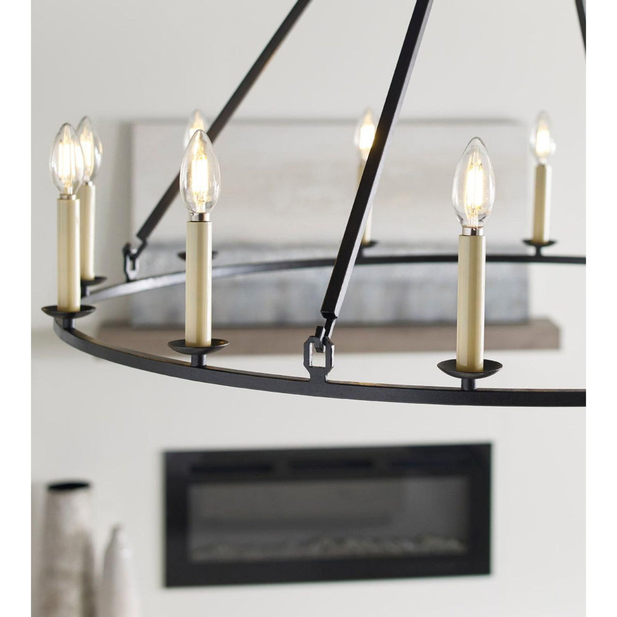 Chapman & Myers Darlana Large Single Ring Chandelier in Aged Iron W40" x H31.5"