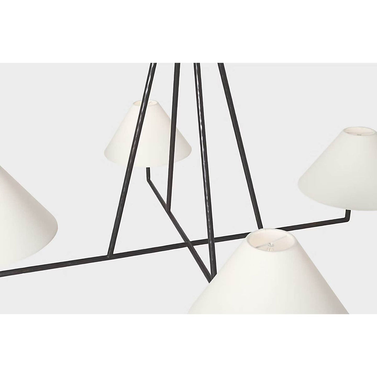 Chapman & Myers Ashton Extra Large Four Light Sculpted Chandelier in Aged Iron with Linen Shades W44.5" x H25.5"