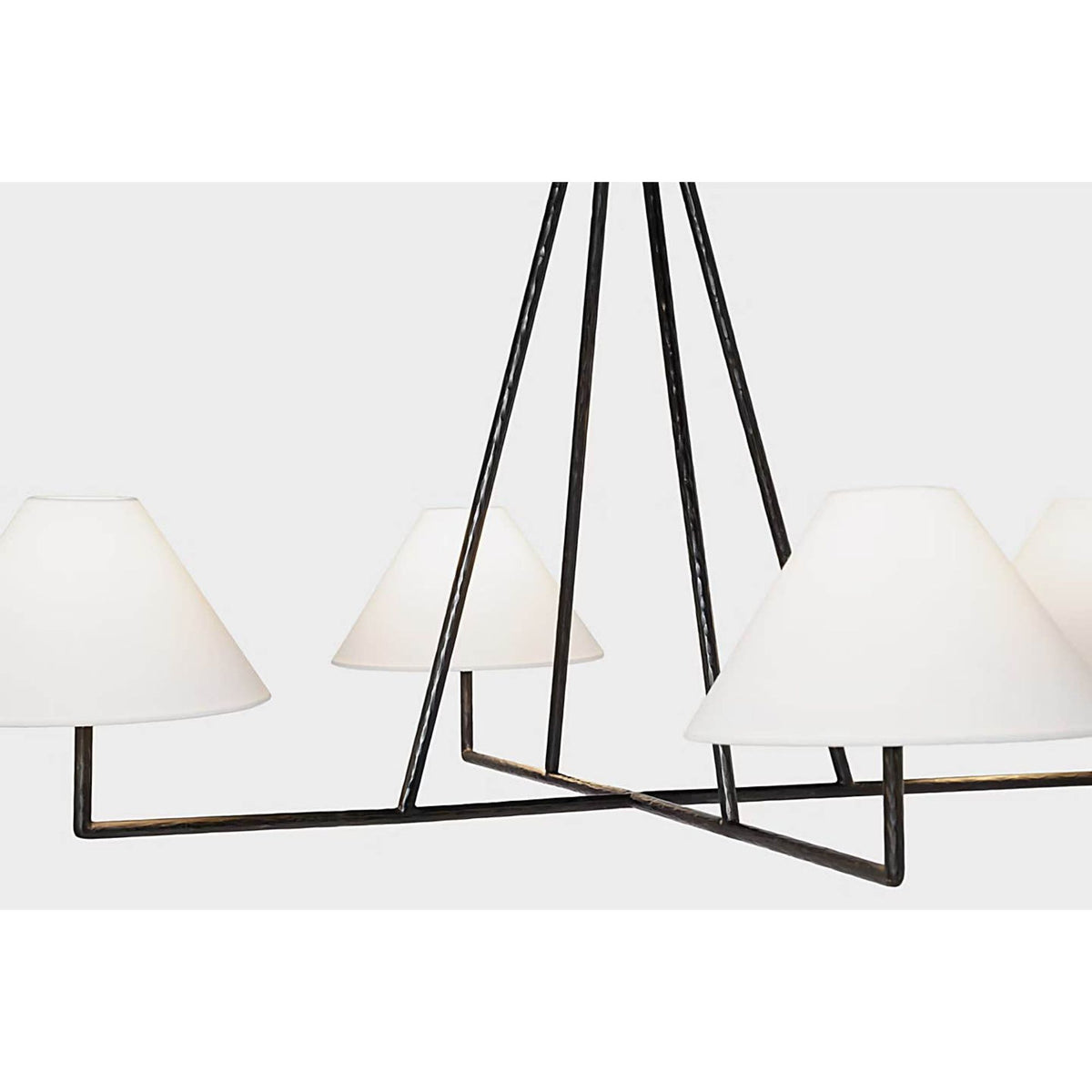 Chapman & Myers Ashton Extra Large Four Light Sculpted Chandelier in Aged Iron with Linen Shades W44.5" x H25.5"