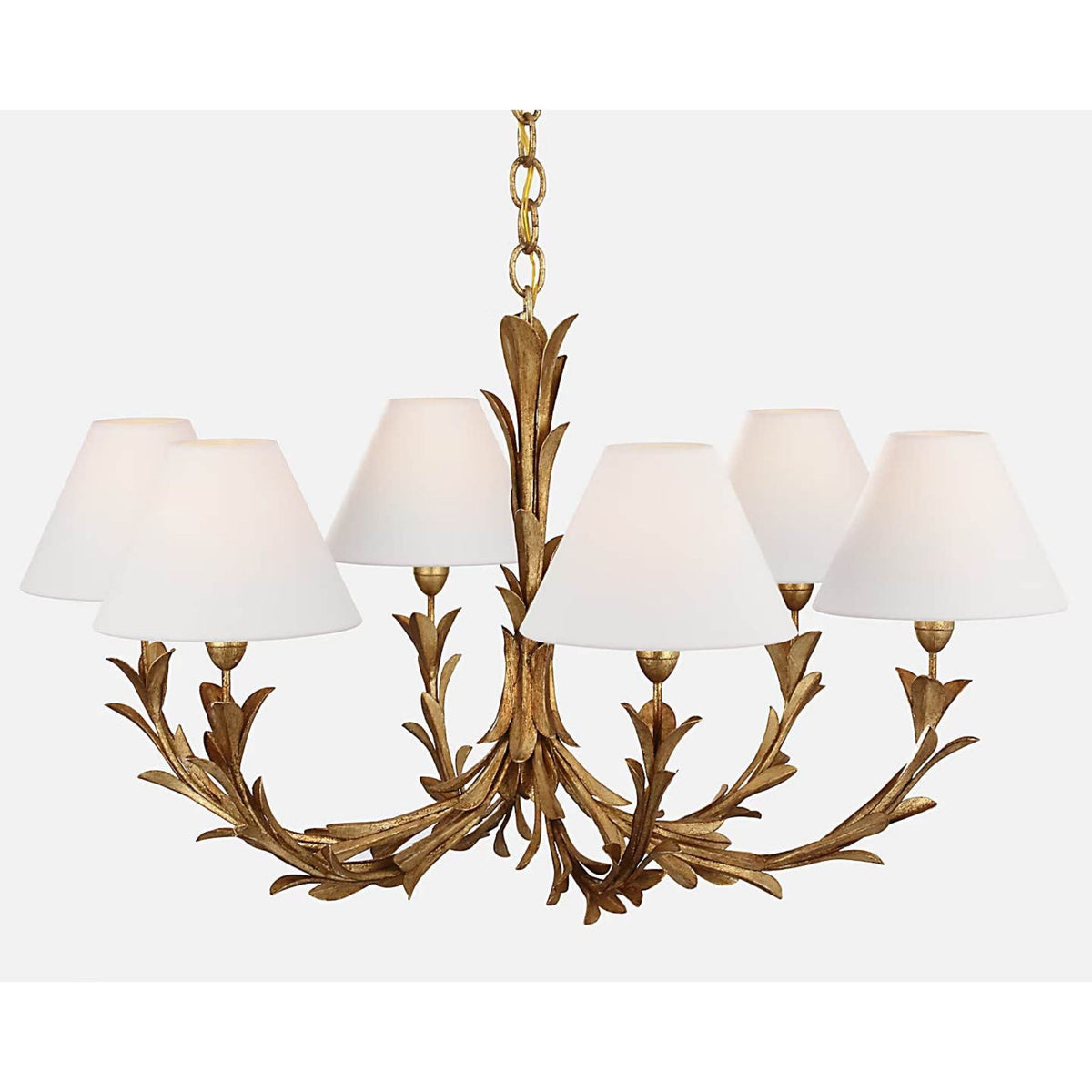 Chapman & Myers Provenz 32" 6 Light Chandelier in French Gild with Linen Shades W32" x H17.25"