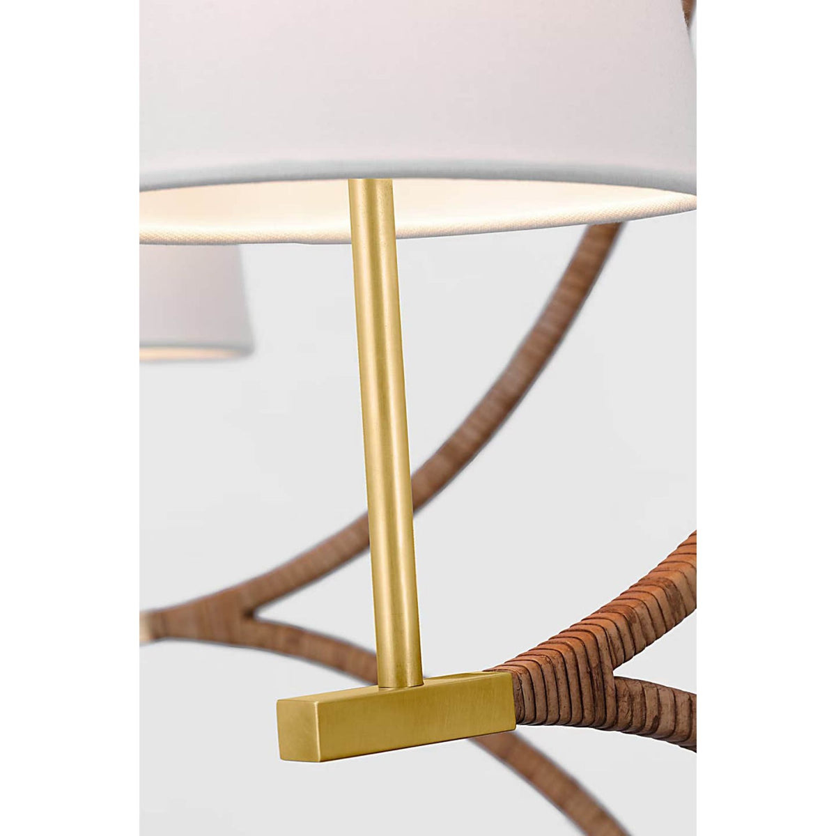 Chapman & Myers Biscayne Extra Large Wrapped Chandelier in Antique-Burnished Brass and Natural Rattan with Linen Shades W45.75" x H42.75"