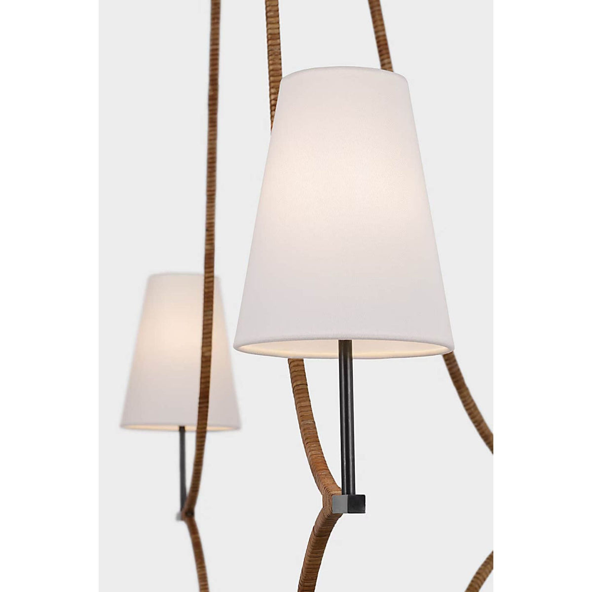 Chapman & Myers Biscayne Extra Large Wrapped Chandelier in Bronze and Natural Rattan with Linen Shades W45.75" x H42.75"