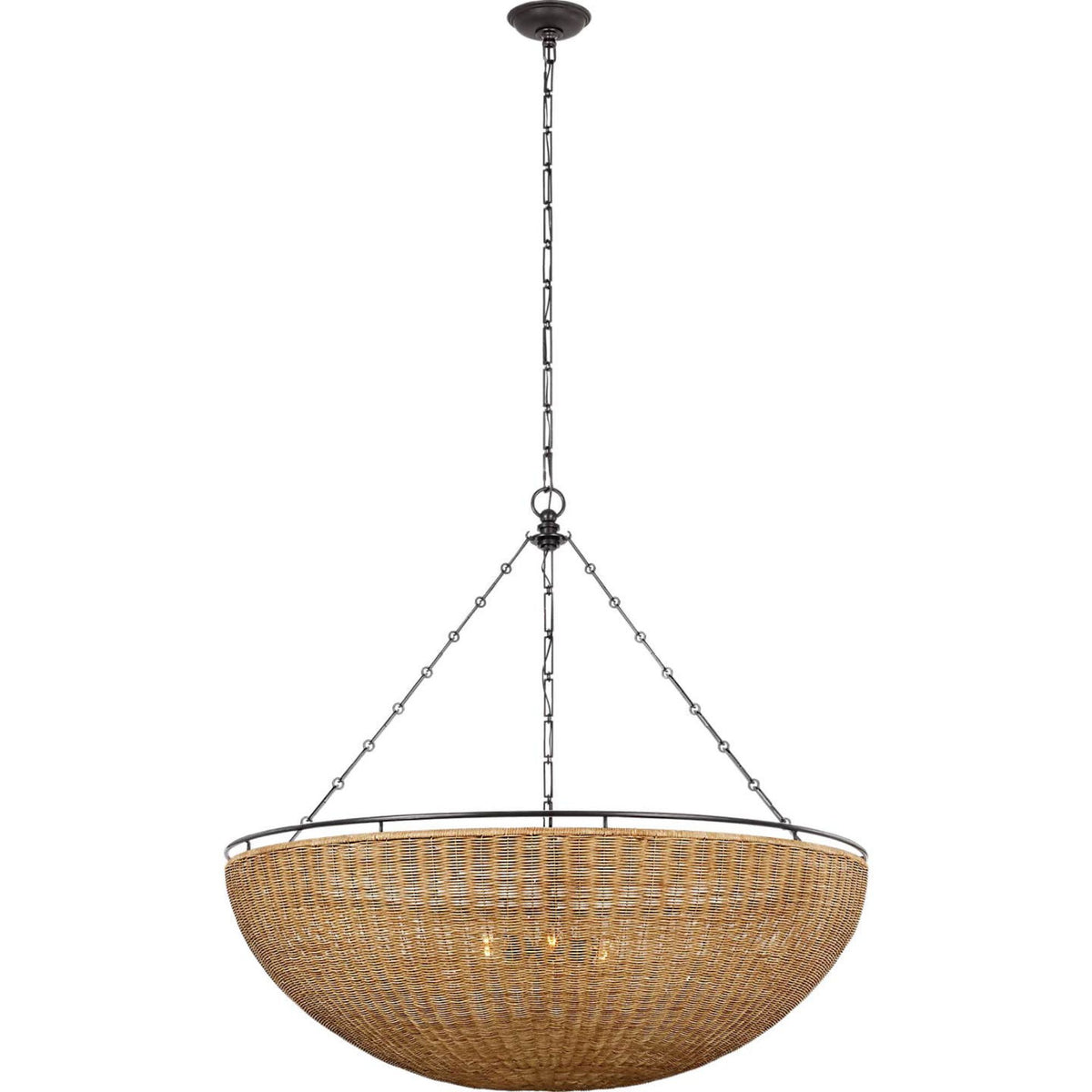 Chapman & Myers Clovis Grande Chandelier in Aged Iron and Natural Wicker W60" x H86.75"