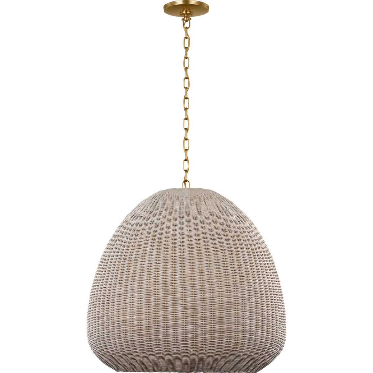 Chapman & Myers Kokomo 30" Domed Pendant in Antique-Burnished Brass with Ash Wicker Shade W30" x H28.75"