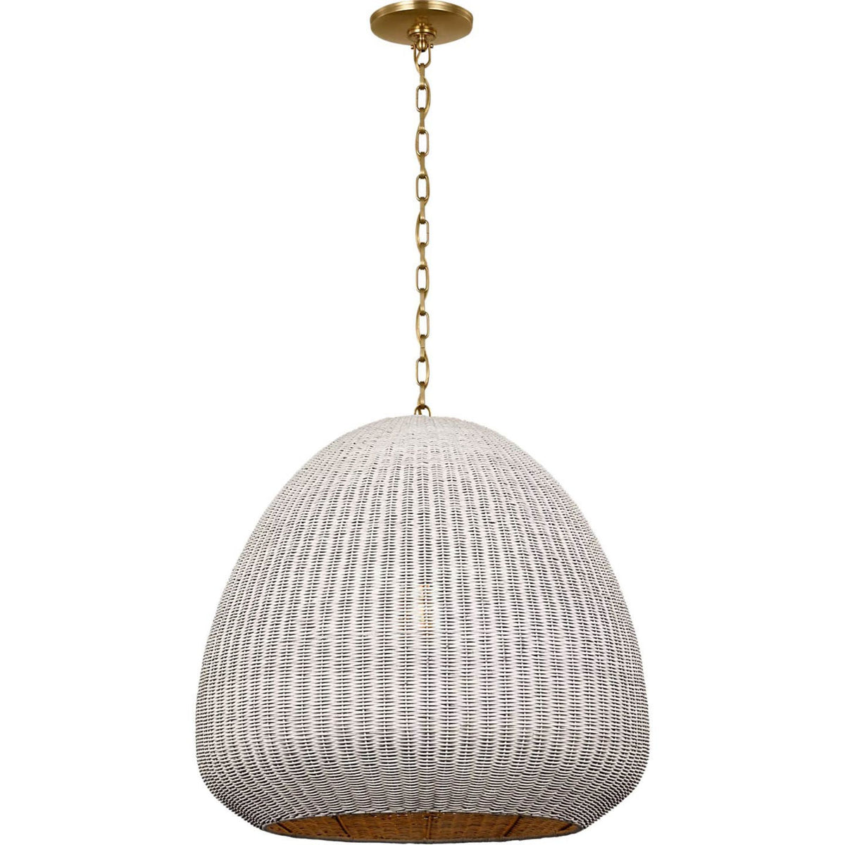 Chapman & Myers Kokomo 30" Domed Pendant in Antique-Burnished Brass with Chalk Wicker Shade W30" x H28.75"