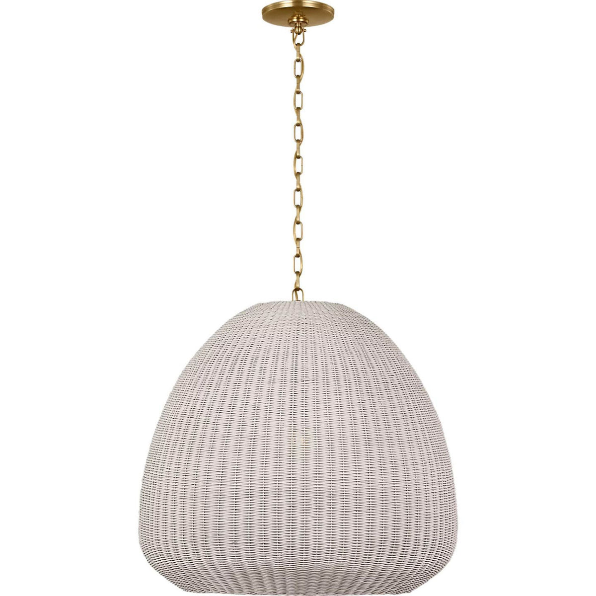 Chapman & Myers Kokomo 30" Domed Pendant in Antique-Burnished Brass with Chalk Wicker Shade W30" x H28.75"