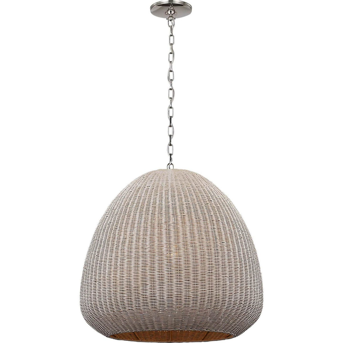 Chapman & Myers Kokomo 30" Domed Pendant in Polished Nickel with Ash Wicker Shade W30" x H28.75"