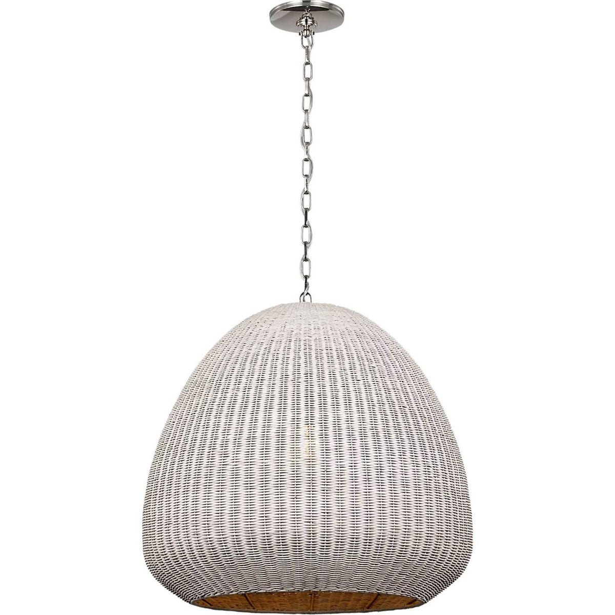 Chapman & Myers Kokomo 30" Domed Pendant in Polished Nickel with Chalk Wicker Shade W30" x H28.75"