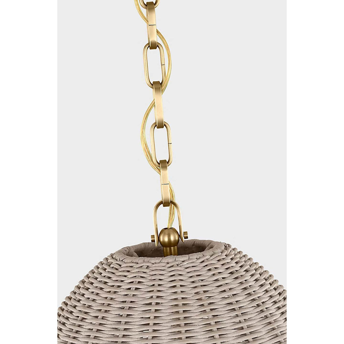 Chapman & Myers Kokomo 15" Elongated Pendant in Antique-Burnished Brass with Ash Wicker Shade W15" x H33.75"