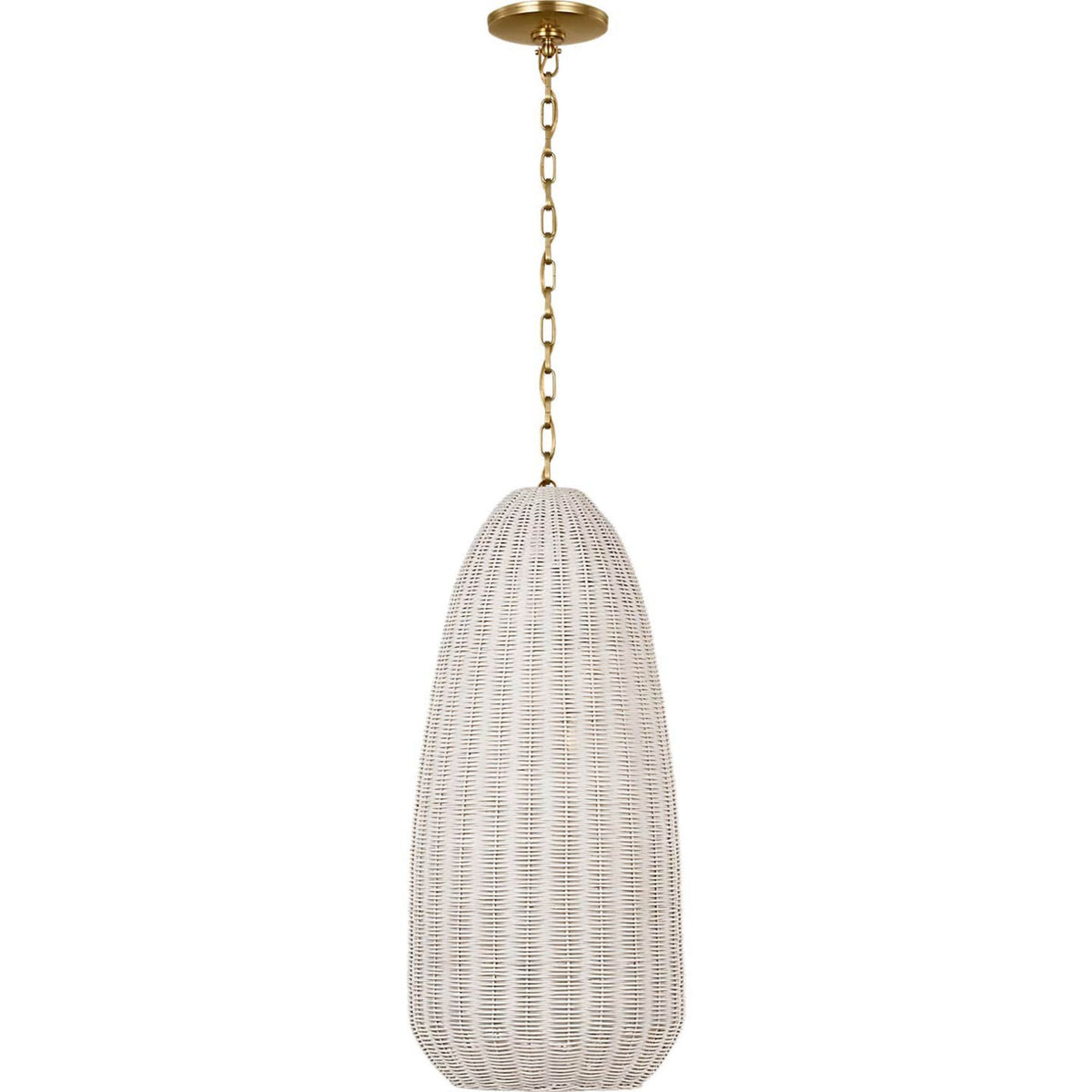 Chapman & Myers Kokomo 15" Elongated Pendant in Antique-Burnished Brass with Chalk Wicker Shade W15" x H33.75"