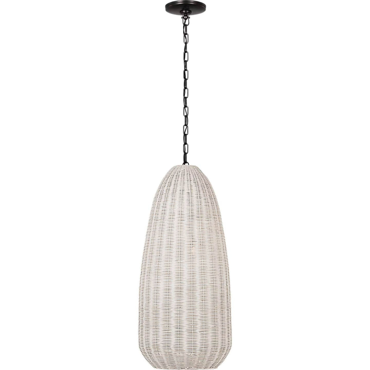 Chapman & Myers Kokomo 15" Elongated Pendant in Bronze with Chalk Wicker Shade W15" x H33.75"