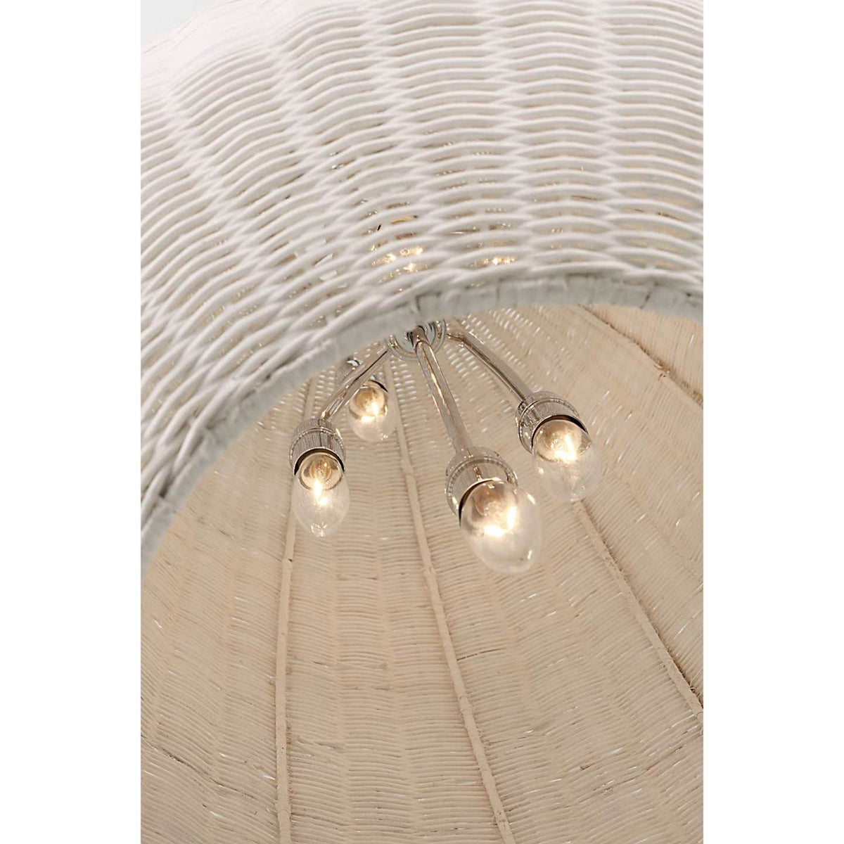 Chapman & Myers Kokomo 20" Elongated Pendant in Polished Nickel with Chalk Wicker Shade W20" x H44.25"