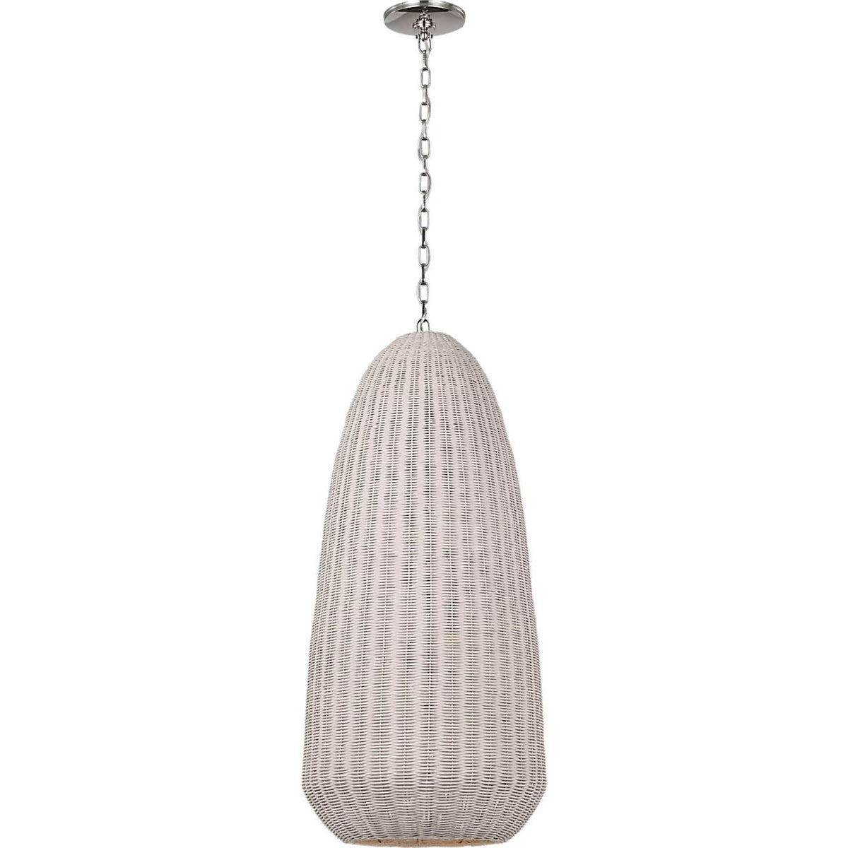 Chapman & Myers Kokomo 20" Elongated Pendant in Polished Nickel with Chalk Wicker Shade W20" x H44.25"